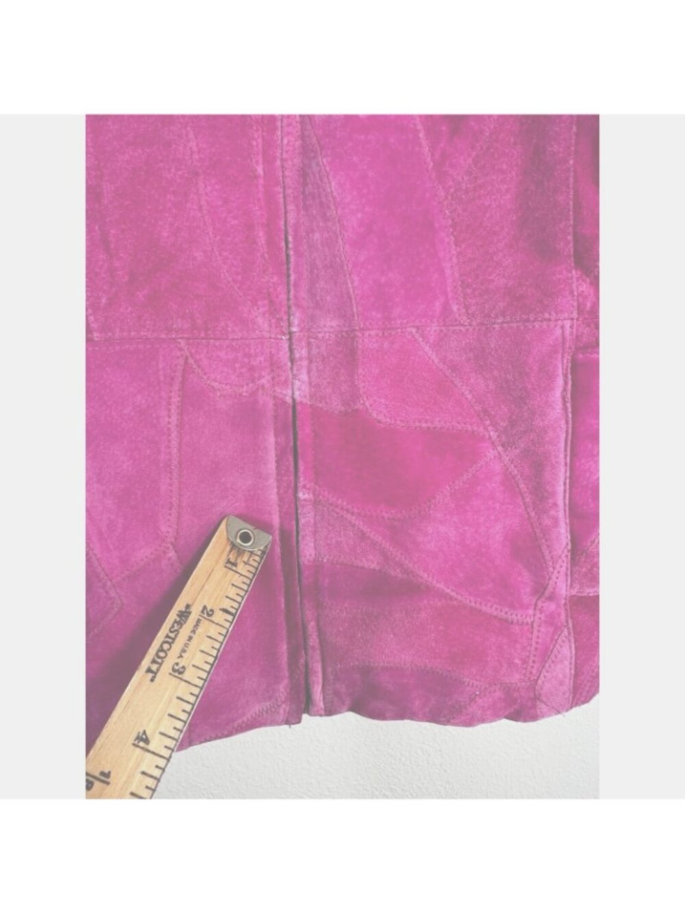 Vintage Suede Jacket Coat Womens Hot Pink X-XL Patchwork Full Zip Pockets 1970s - Picture 8 of 9